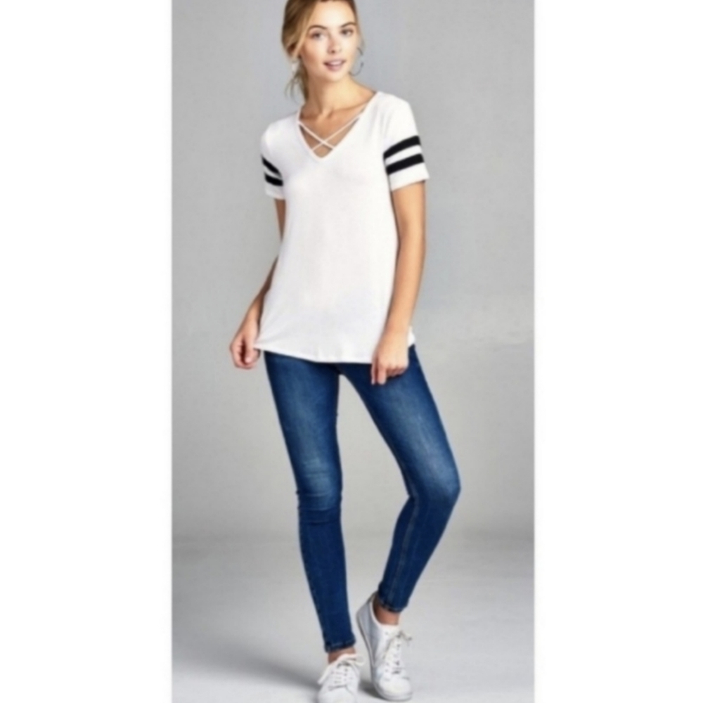White Criss Cross Varsity Top - Picture 2 of 5
